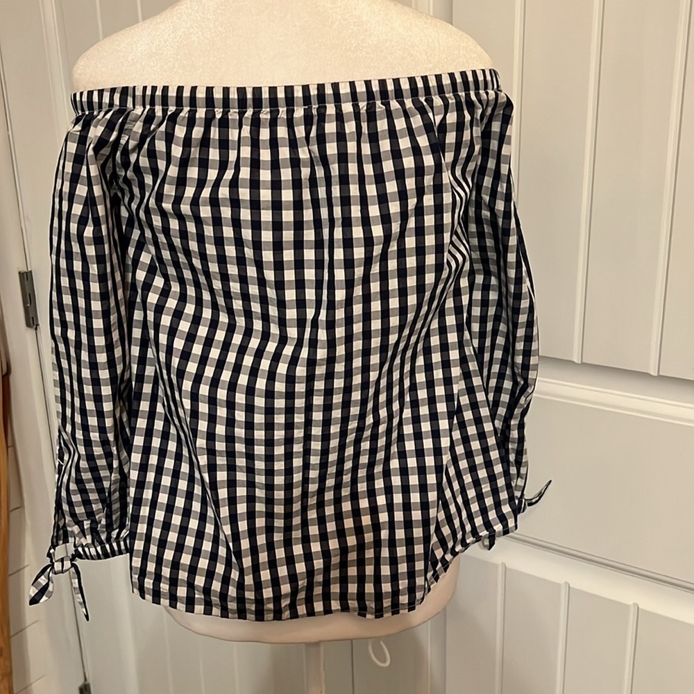 VINEYARD VINES Women’s Off The Shoulder size 6 long sleeve gingham top - Picture 5 of 7